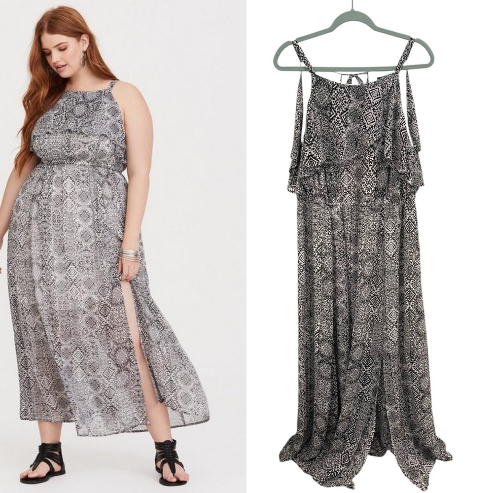 Torrid Ikat Chiffon Women's Black and White Maxi Dress Size 2X